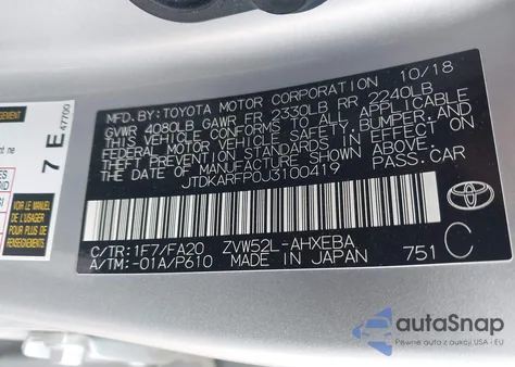 2018 Toyota Prius Prime Plus from USA, damaged, VIN JTDKARFP0J3100419